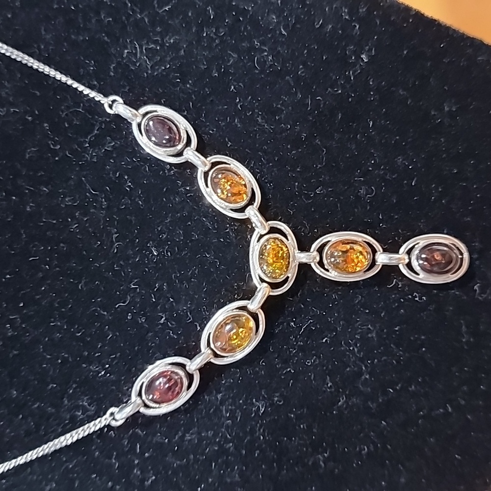 Baltic Amber Multi stone Teardrop Sterling Silver 925  18" Necklace